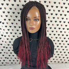Box Braid Handmade Braids Braided Lace Closure Front Wig Small Braids Ombre Red