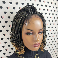 Handmade Box Braid Braided Lace Front Wig With Curly Ends Color 1b/27 Ombre