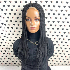 Peluca con trenzas en caja con cierre, trenza media, pelucas trenzadas hechas a mano, 18 pulgadas, negro