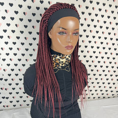 Headband Wig Braided Head band Wig Box Braids Wigs For Black Women Burgundy Red