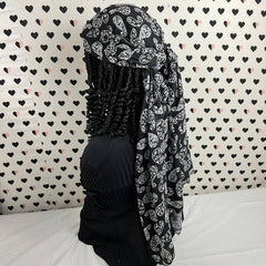 Peluca y bufanda, trenzas de caja rizadas cortas, pelucas de diadema trenzadas hechas a mano para mujeres negras