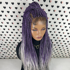 Ready To Ship Purple Silver Ombre Wig Box Braided Wigs For Black Women Handmade