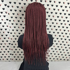 Cornrow Feeding Box Braids Braided Lace Front Wig Braid wigs Color Burgundy Red