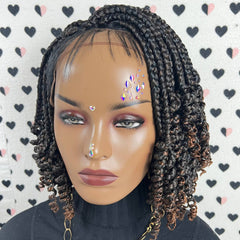 Handmade Box Braid Braided Lace Front Wig With Curly Ends Color 1b/30 Ombre