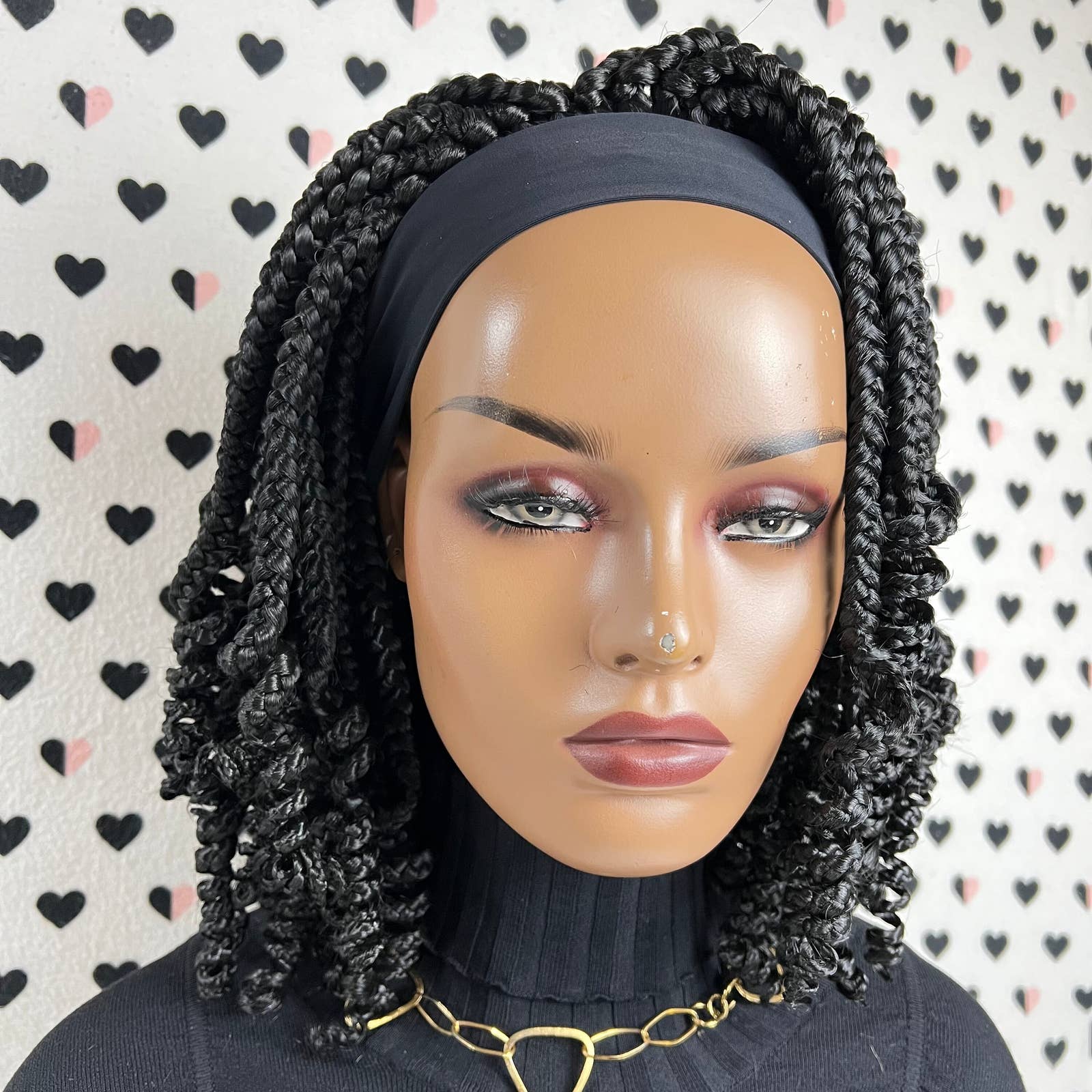 Short Curls Curly Headband Wig Braided Head band Wig Box Braids Wigs For Black Women 10 Inches
