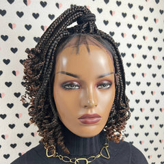 Short Curls Curly Box Braid Wigs For Black Women Braided Lace Front Wig Ombre 30