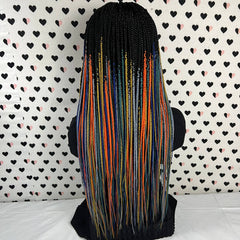 Box Braided Wig Lace Frontal Handmade Braids Wigs For Black Women Multicolored