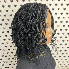 Short Curls Box Braid Wavy Curly Braids Braided Lace Front Frontal Wig Black