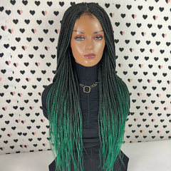 Ombre middle part box braid Braided wig in #1/Green. In stock