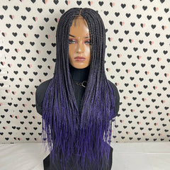 Peluca delantera de encaje trenzado de 13x4, trenza pequeña, color morado, trenzas en caja, 26"