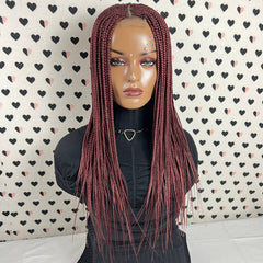 Cornrow Feeding Box Braids Braided Lace Front Wig Braid wigs Color Burgundy Red