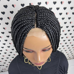 Short Box Braid Braided Wig Braids Lace Front wigs Color 1b Black 18 inches
