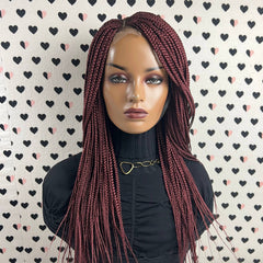 Box Braids Cornrows Fulani Feedin Braided Lace Front Braid Wigs Color Burgundy Red 18 Inches