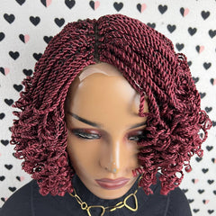 Small Braids Twist Short Curly Braid Twisted Braided Wig Color Burgundy Red