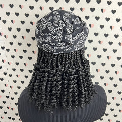 Peluca y bufanda, trenzas de caja rizadas cortas, pelucas de diadema trenzadas hechas a mano para mujeres negras