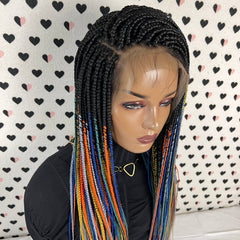 Box Braided Wig Lace Frontal Handmade Braids Wigs For Black Women Multicolored
