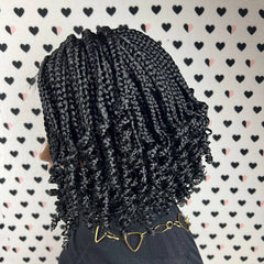 Short Curls Handmade Box Braids Braided Lace Front Wig With Curly Ends 1b Black
