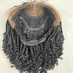 Lace Closure Handmade Box Braids Braided Lace Front Wig With Curly Ends 1b Black