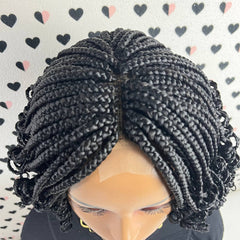 Short Curls Curly Box Braid Braided Lace Front Wig For Black Woman Color Black