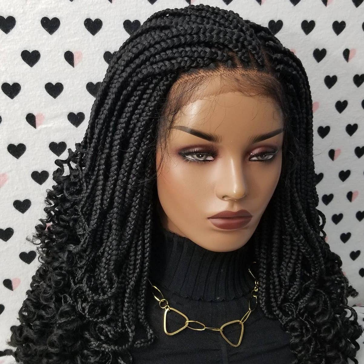 Curly Box Braided Wig For Black Women Lace Closure Goddess Box Braids Lace Front Wig Color 1b Black