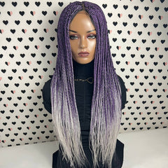 Ready To Ship Purple Silver Ombre Wig Box Braided Wigs For Black Women Handmade