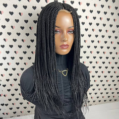 Short Box Braid Braided Wig Braids Lace Front wigs Color 1b Black 18 inches