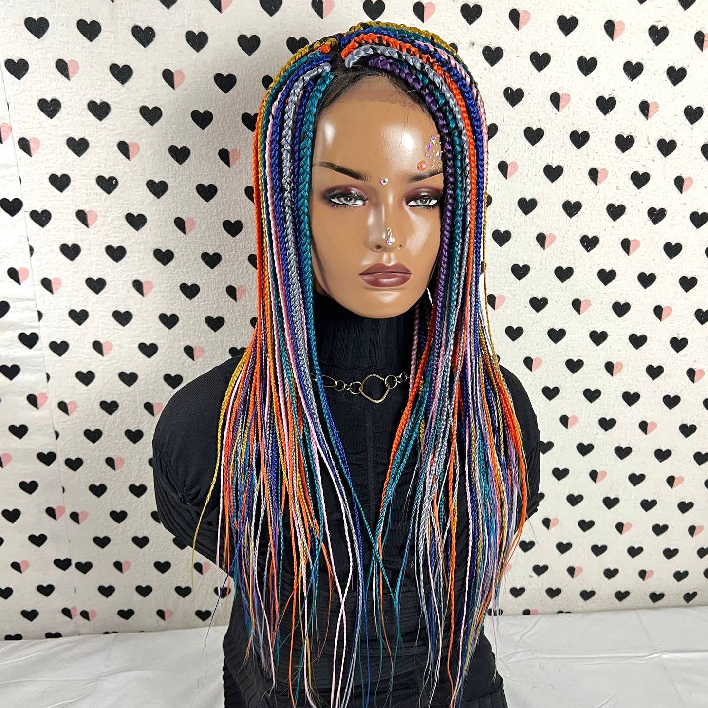 Peluca trenzada en caja multicolor con cierre de encaje, trenzas hechas a mano trenzadas a mano frontales