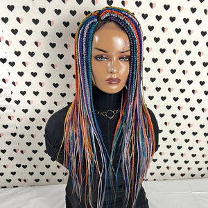 MultiColor Box Braided Wig Lace Closure Frontal Hand Braided Handmade Braids