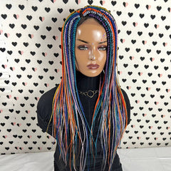 MultiColor Box Braided Wig Lace Closure Frontal Hand Braided Handmade Braids