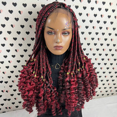 Lace Frontal Braided Lace Wig, Goddess Box Braids Lace Front Wig Wit Curly Waves