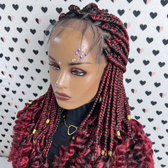 Lace Frontal Braided Lace Wig, Goddess Box Braids Lace Front Wig Wit Curly Waves