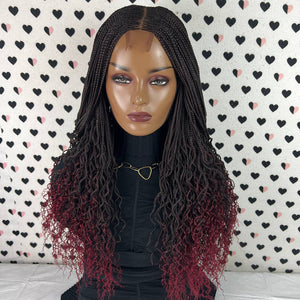 Peluca con trenzas Trenzas en caja Cierre de encaje Rizos ondulados Peluca trenzada rizada 1b / Rojo Ombre