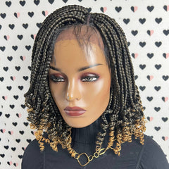 Ready To Ship Box Braid Braided Lace Front Wig With Curly Ends Color 1b/27 Ombre
