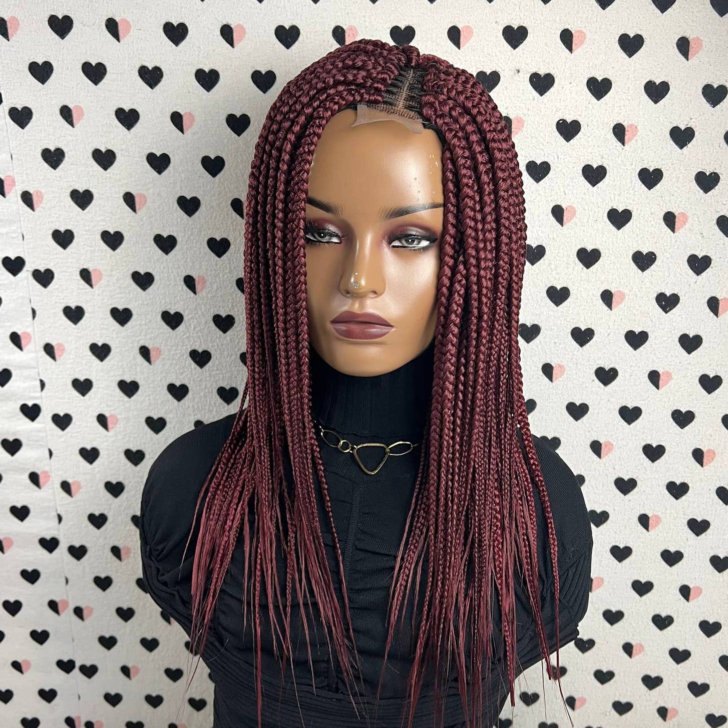Short Box Braid Braided Big Braids Lace Front wig Color 39 Burgundy Red 14 inche