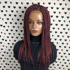 Short Box Braid Braided Big Braids Lace Front wig Color 39 Burgundy Red 14 inche