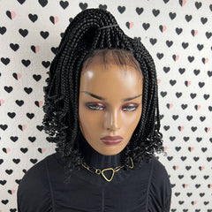 Short Curly Handmade Braids Braided Wigs Box Braid Curls Wigs Color 1b Black