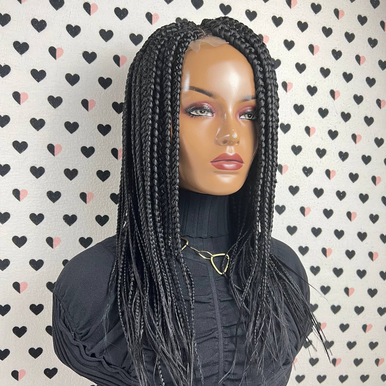 Short Box Braid Braided Wig Braids Lace Front wigs Color 1b Black 14 inches
