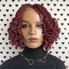 Small Braids Twist Short Curly Braid Twisted Braided Wig Color Burgundy Red