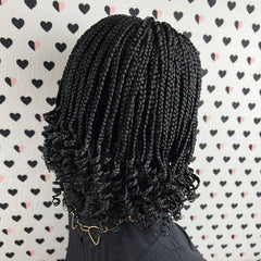 Short Curly Handmade Braids Braided Wigs Box Braid Curls Wigs Color 1b Black