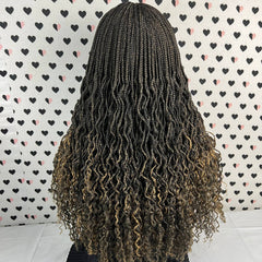 Wavy Curls Box Braid Braided Lace Front Frontal Wig With Curly Ends 1b/27 Ombre