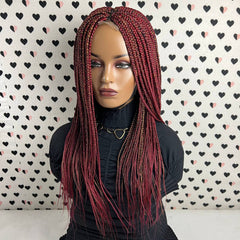 Multi Color Box Braid Braided Braids Lace Front Wigs For Black Women Color Burgundy Red & Gold