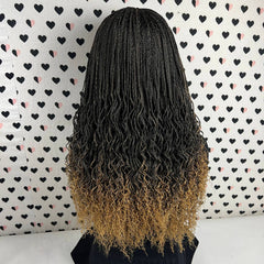 Braided Lace Wig Small Braid Goddess Box Braids Lace Front Wigs With Curly Waves