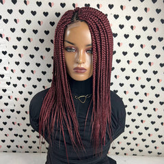 Short Box Braid Braided Big Braids Lace Front wig Color 39 Burgundy Red 14 inche