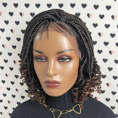 Short Curls Curly Box Braid Wigs For Black Women Braided Lace Front Wig Ombre 30