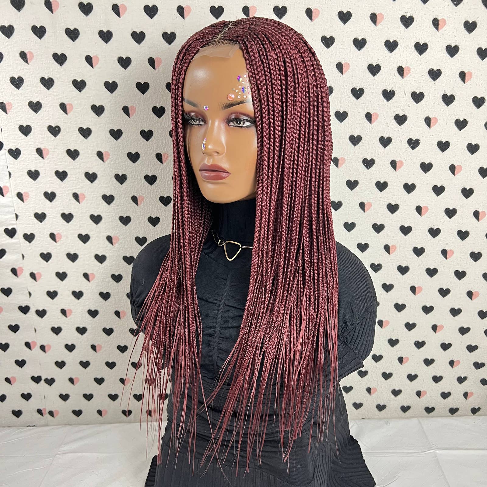 Cornrow Feeding Box Braids Braided Lace Front Wig Braid wigs Color Burgundy Red