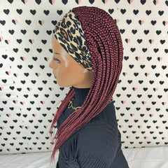 Diadema peluca trenzada banda para la cabeza peluca caja trenzas pelucas para mujeres negras rojo burdeos