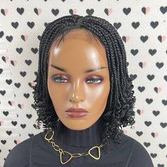 Lace Closure Handmade Box Braids Braided Lace Front Wig With Curly Ends 1b Black