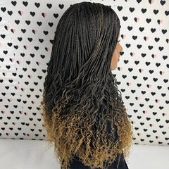 Braided Lace Wig Small Braid Goddess Box Braids Lace Front Wigs With Curly Waves