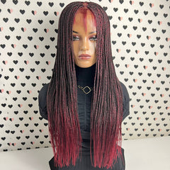 Ready To Ship Braided Wig Lace Frontal Small Box Braids Lace Front Wig Ombre Red