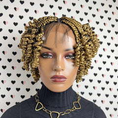 Short Curls Curly Box Braids Braided Lace Front Wig For Black Women Colors 27 Golden Blond Mixed With Black